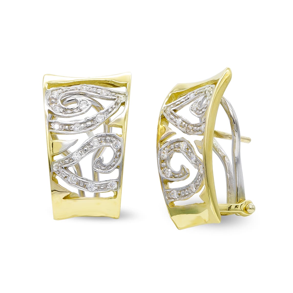 Pendientes Bicolor con Circonita 18K