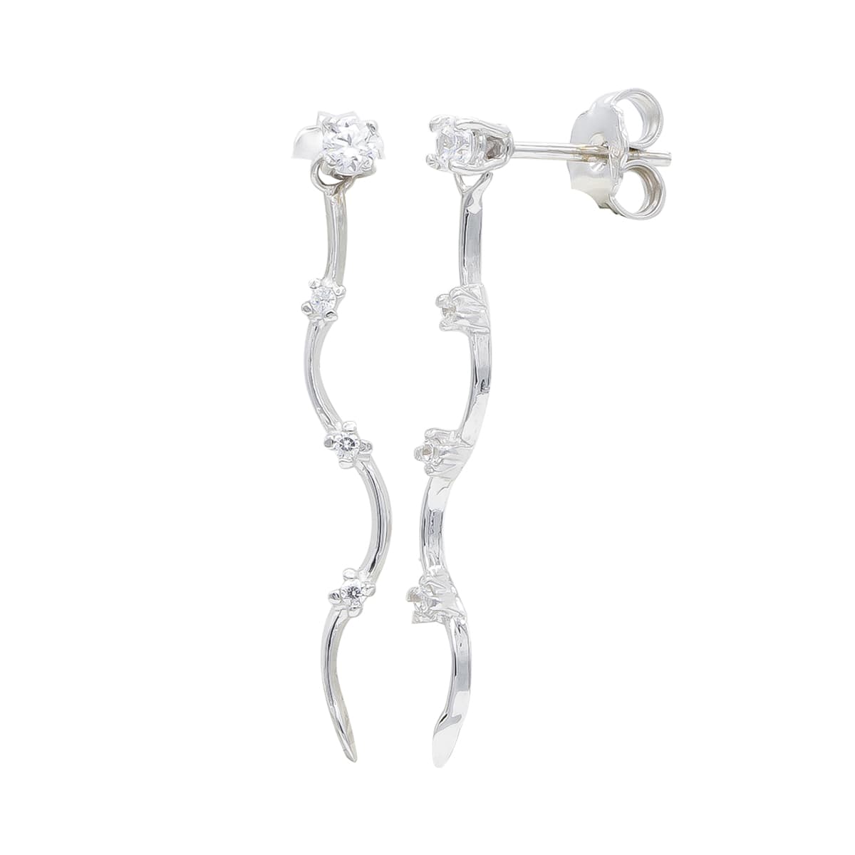 Pendientes Largos con Circonitas de oro blanco 18K