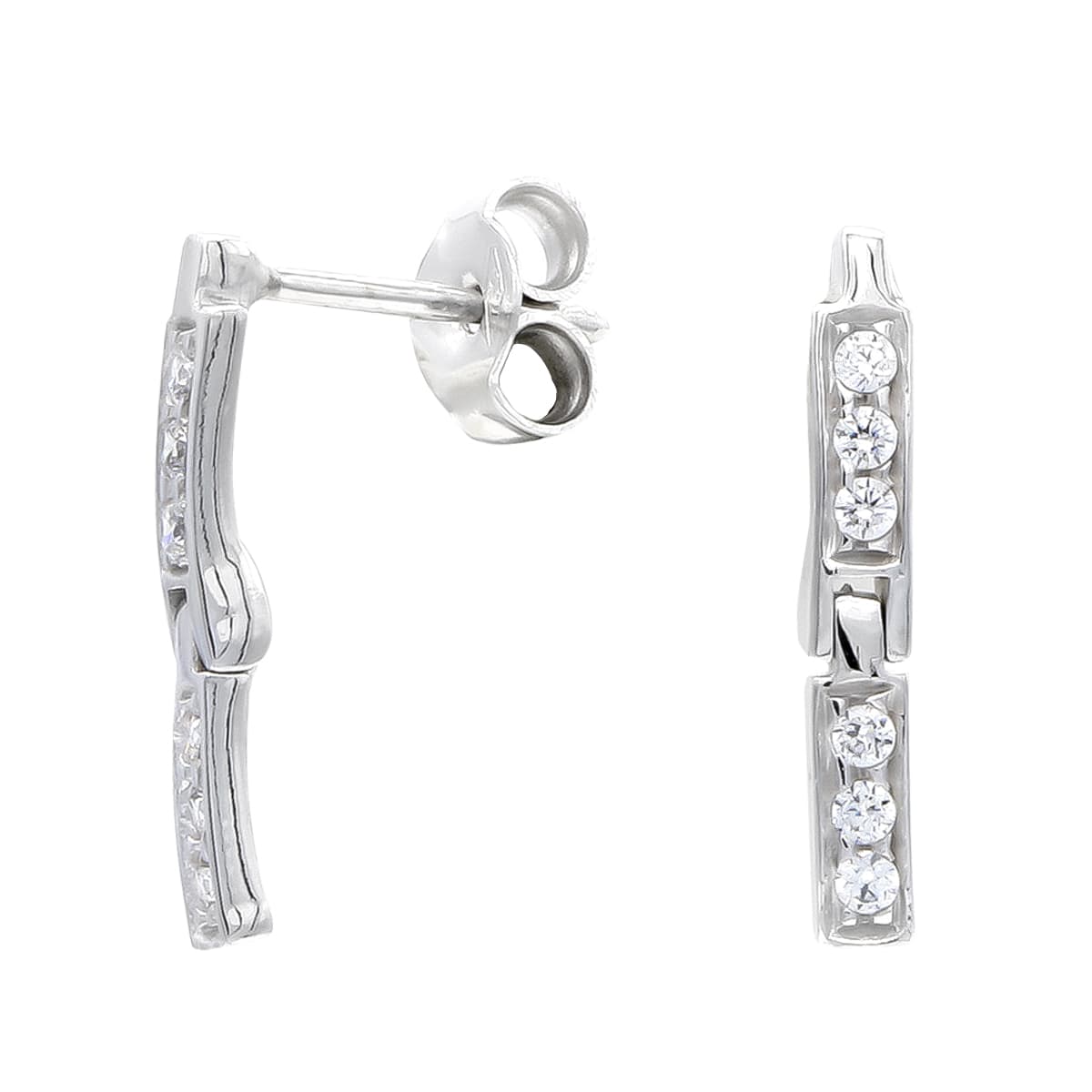 Pendientes Largo y Circonita de oro blanco 18K