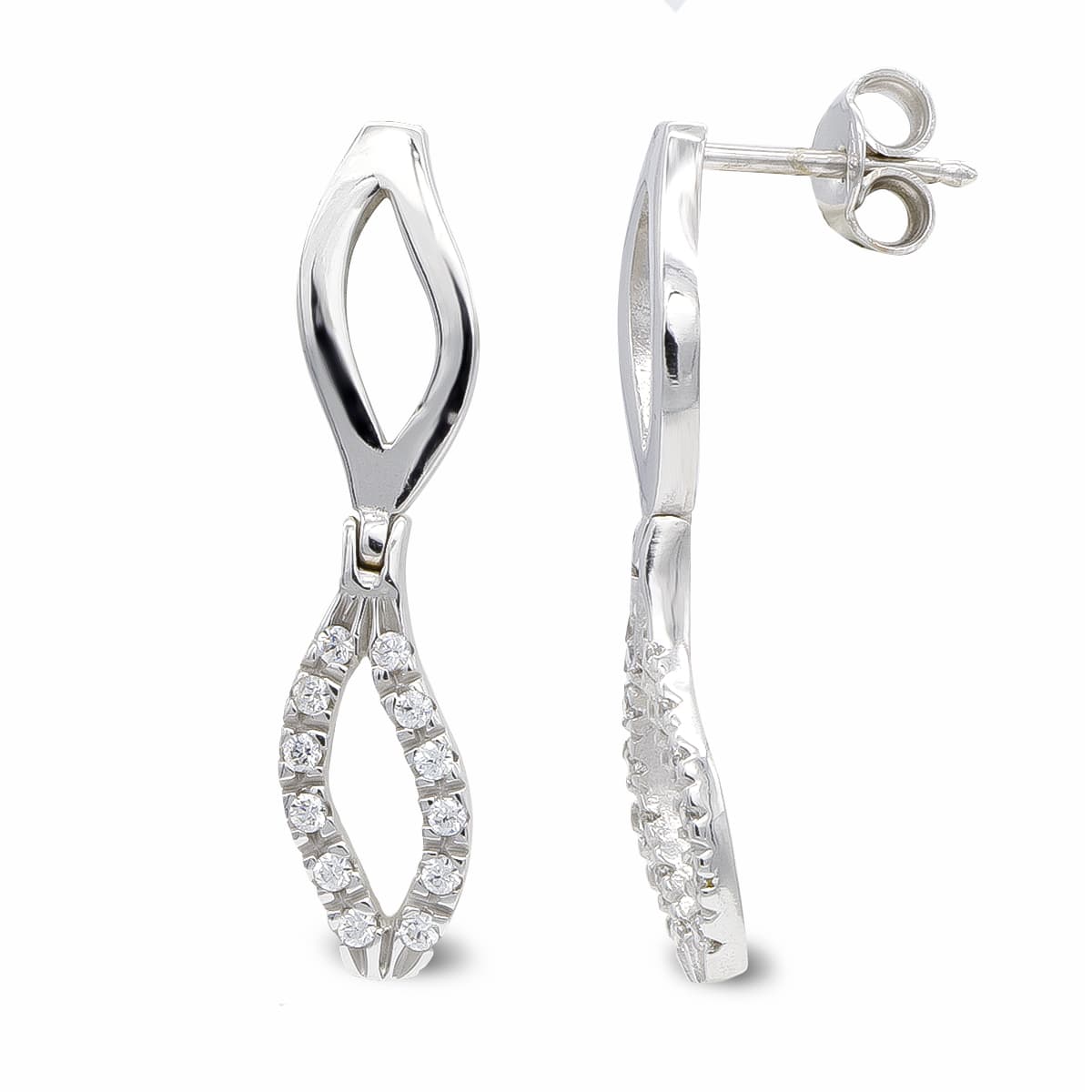 Pendientes Largos y Circonita de oro blanco 18K