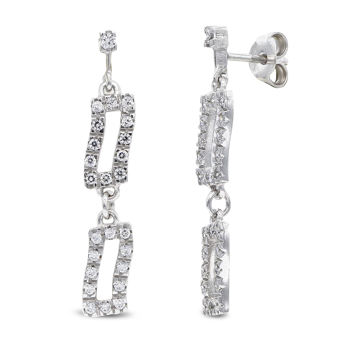 Pendientes Largos y Circonita de oro blanco 18K