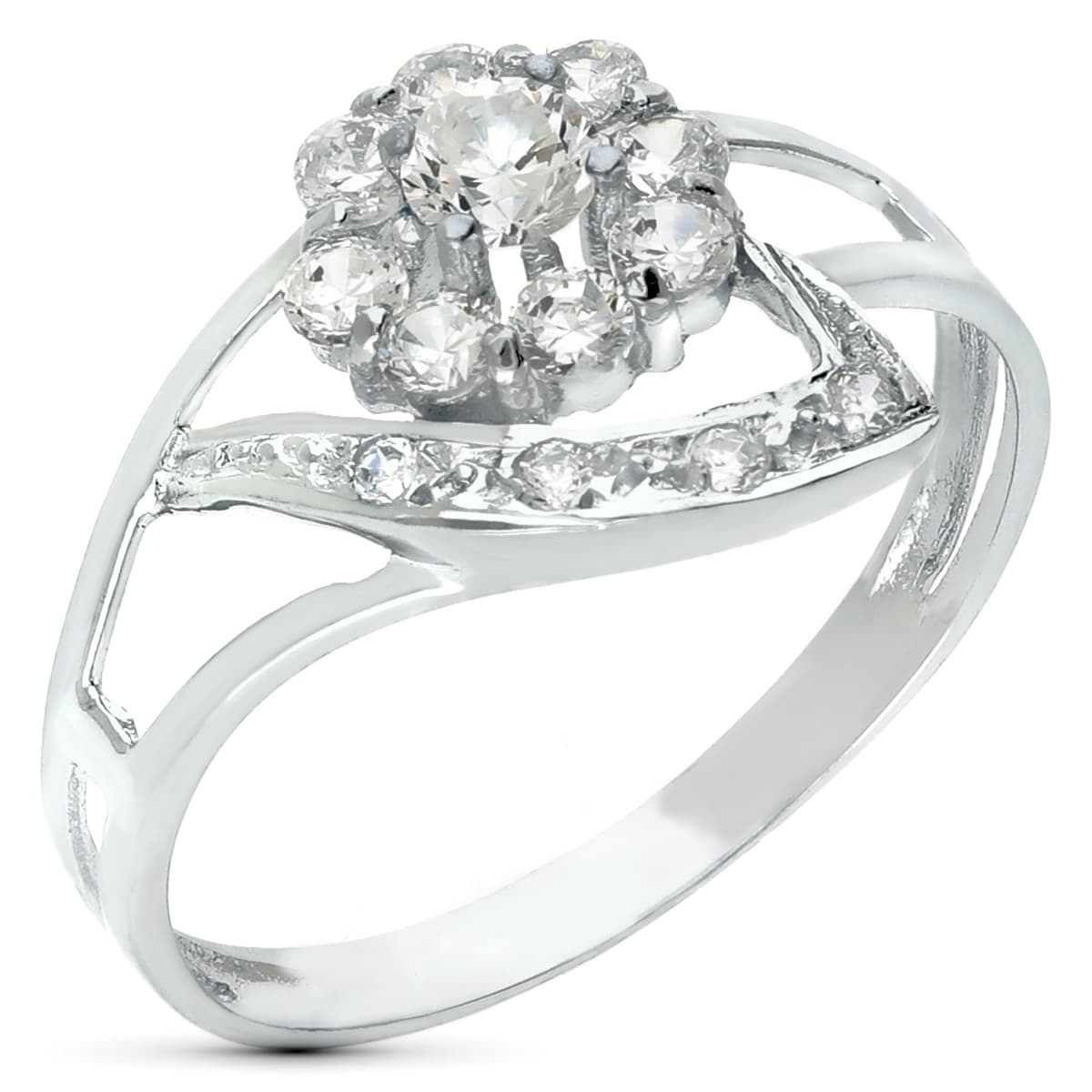 Sortija Cuajo con Circonitas. Ancho: 11 mm de oro blanco 18K