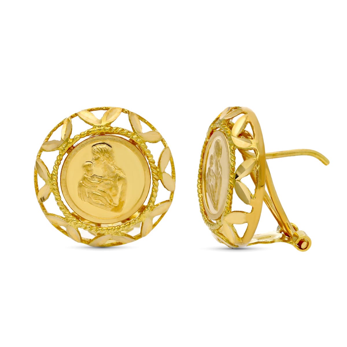 Pendientes Madre Redondos 16 x 16 mm de oro amarillo 18K