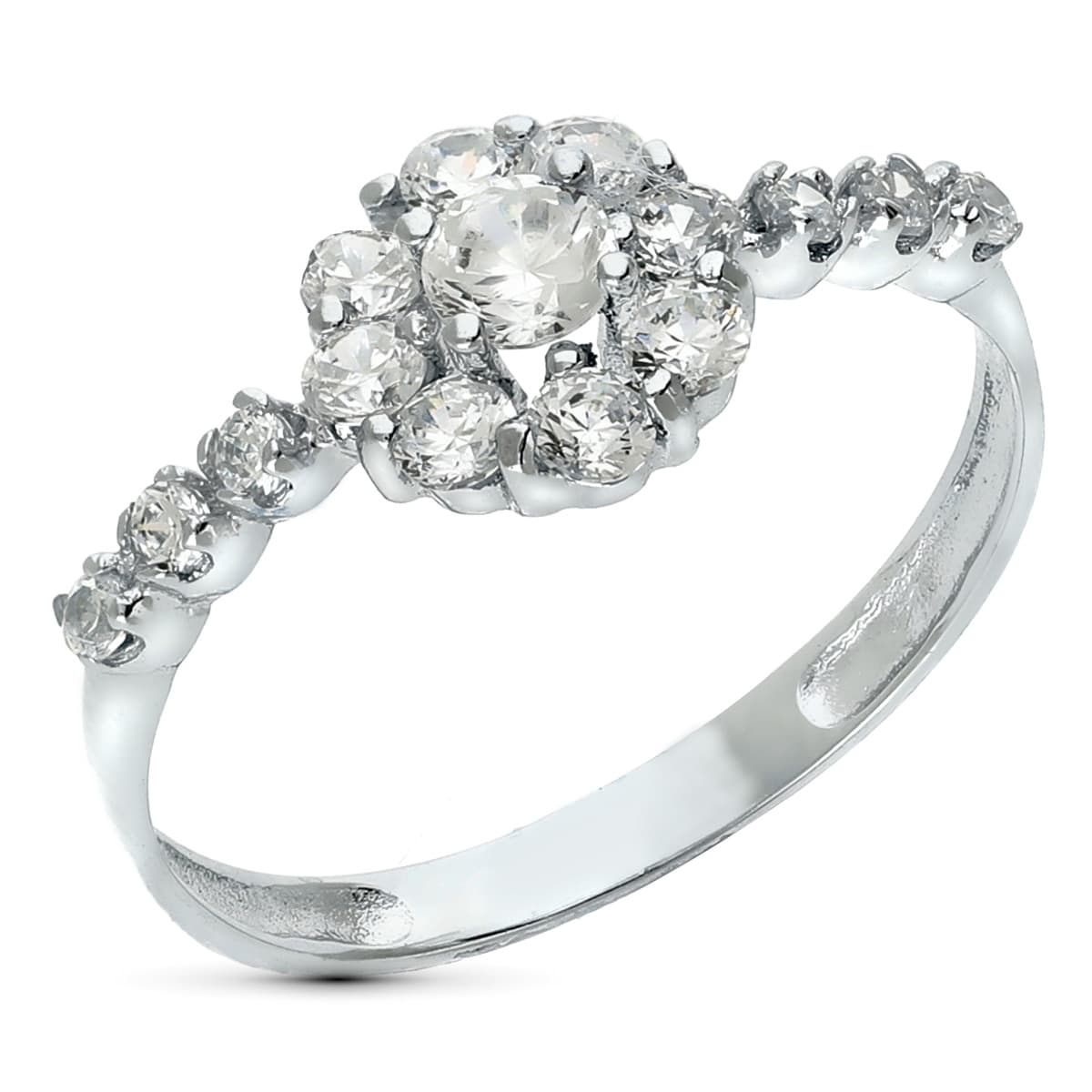 Sortija Cuajo con Circonitas. Ancho: 8,5 mm de oro blanco 18K