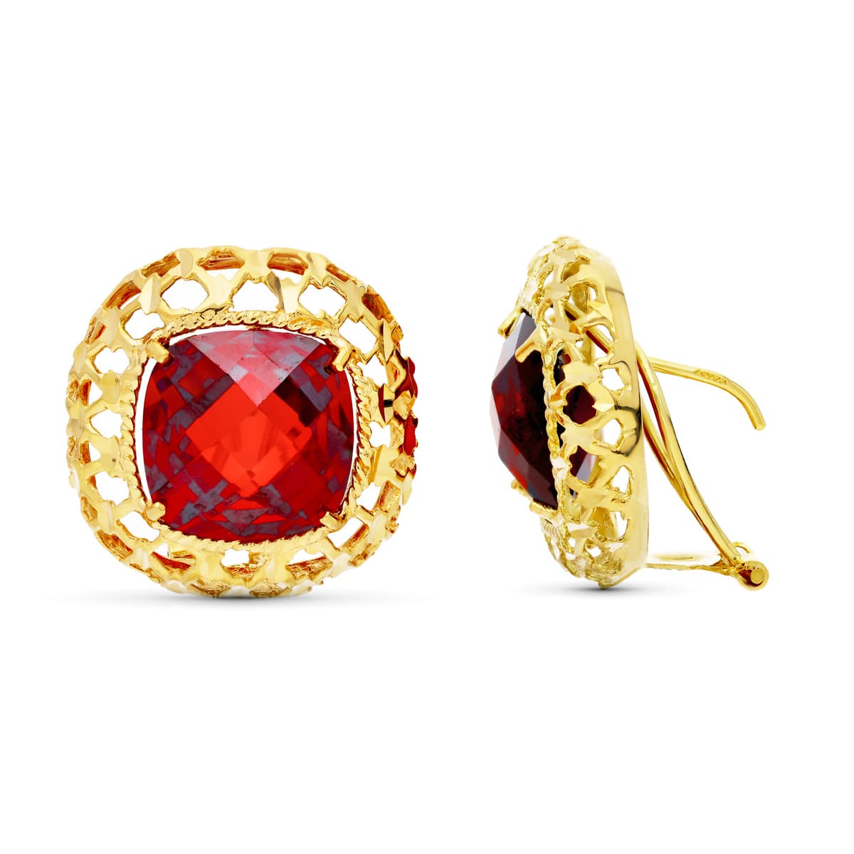 Pendientes Granate 20 mm Cerco Filigrana 18K