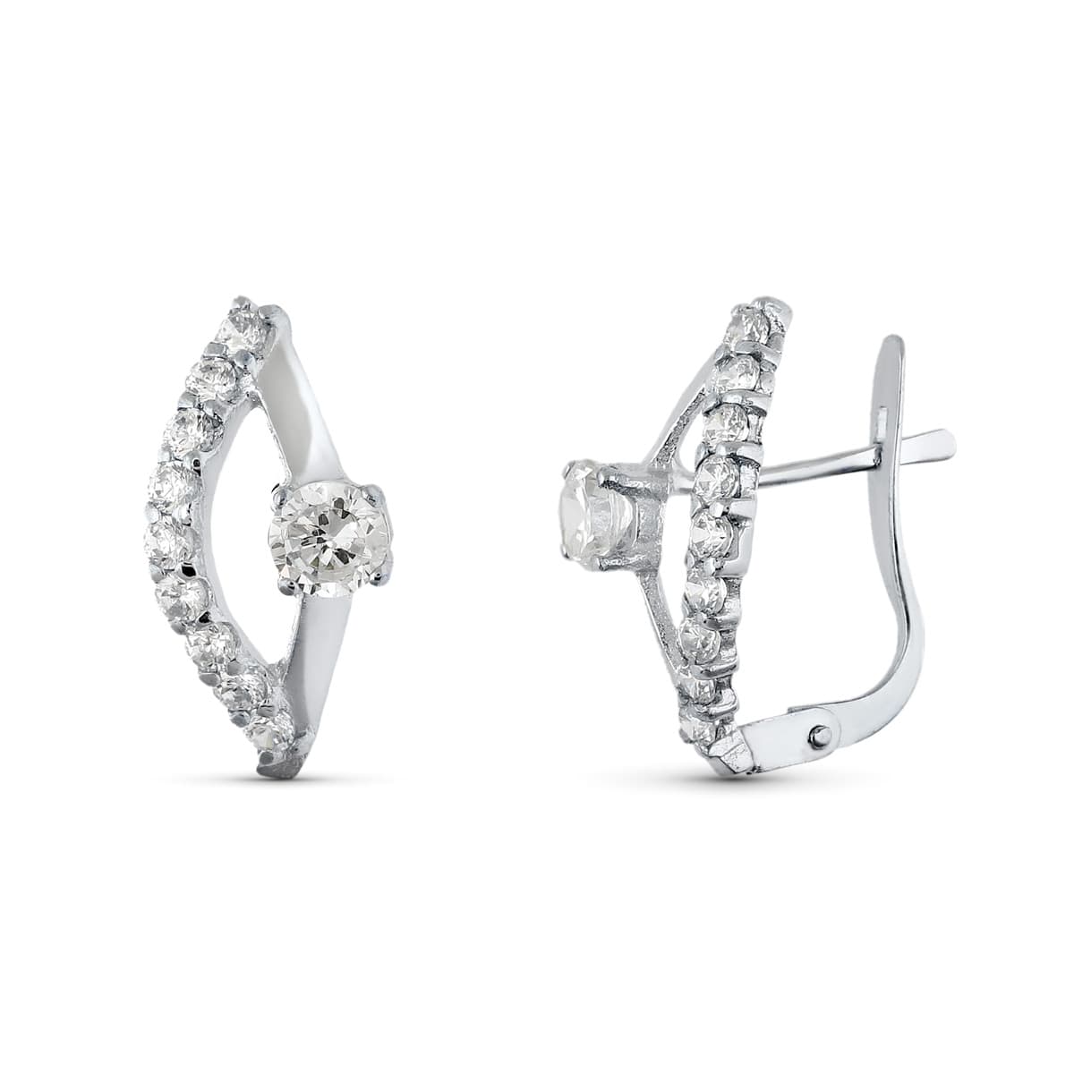 18K PENDIENTES ORO BLANCO JUEGO NOVIA CIRCONITA 15X8 MM CIERRE CATALAN