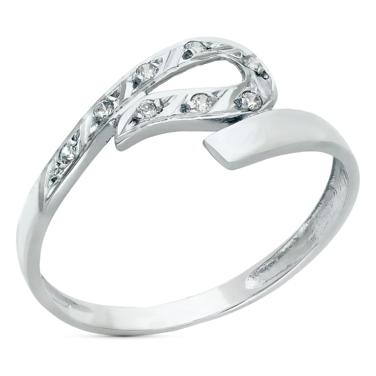 Sortija Cruzada con Circonitas. Ancho 7 mm de oro blanco 18K