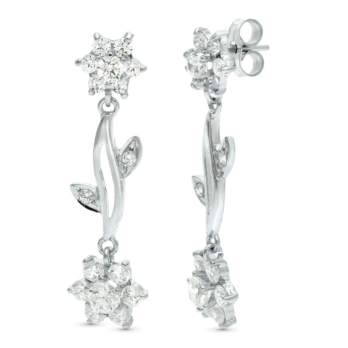 Pendientes Juego Novia Cuajo de Circonita 30 x 9 mm presión de oro blanco 18K