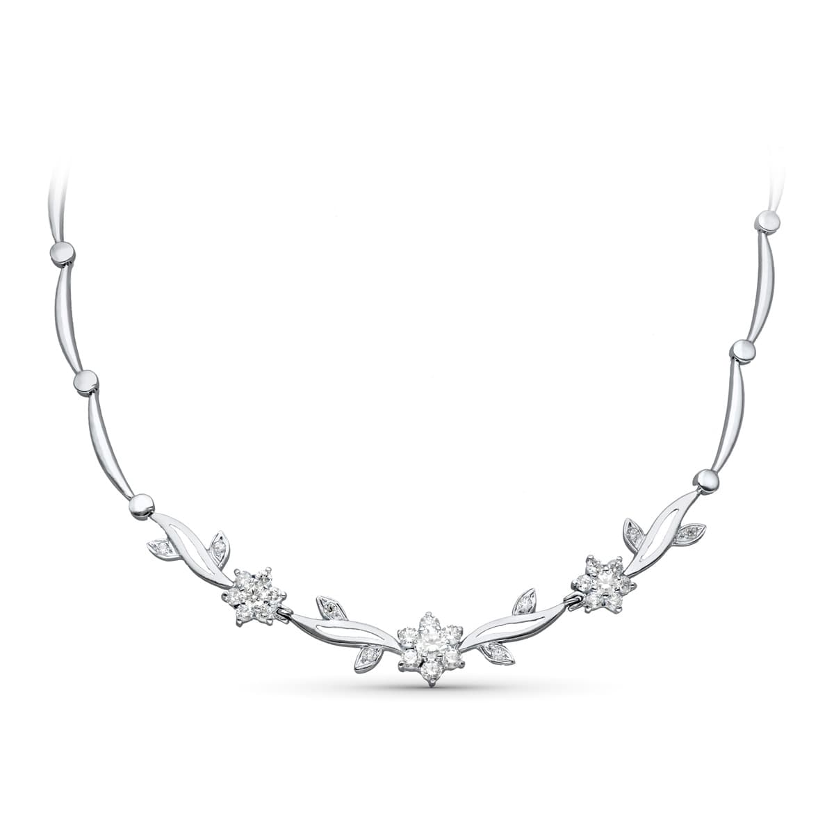 18K GARGANTILLA ORO BLANCO JUEGO NOVIA FLORES CIRCONITA 45CM CIERRE MOSQUETON