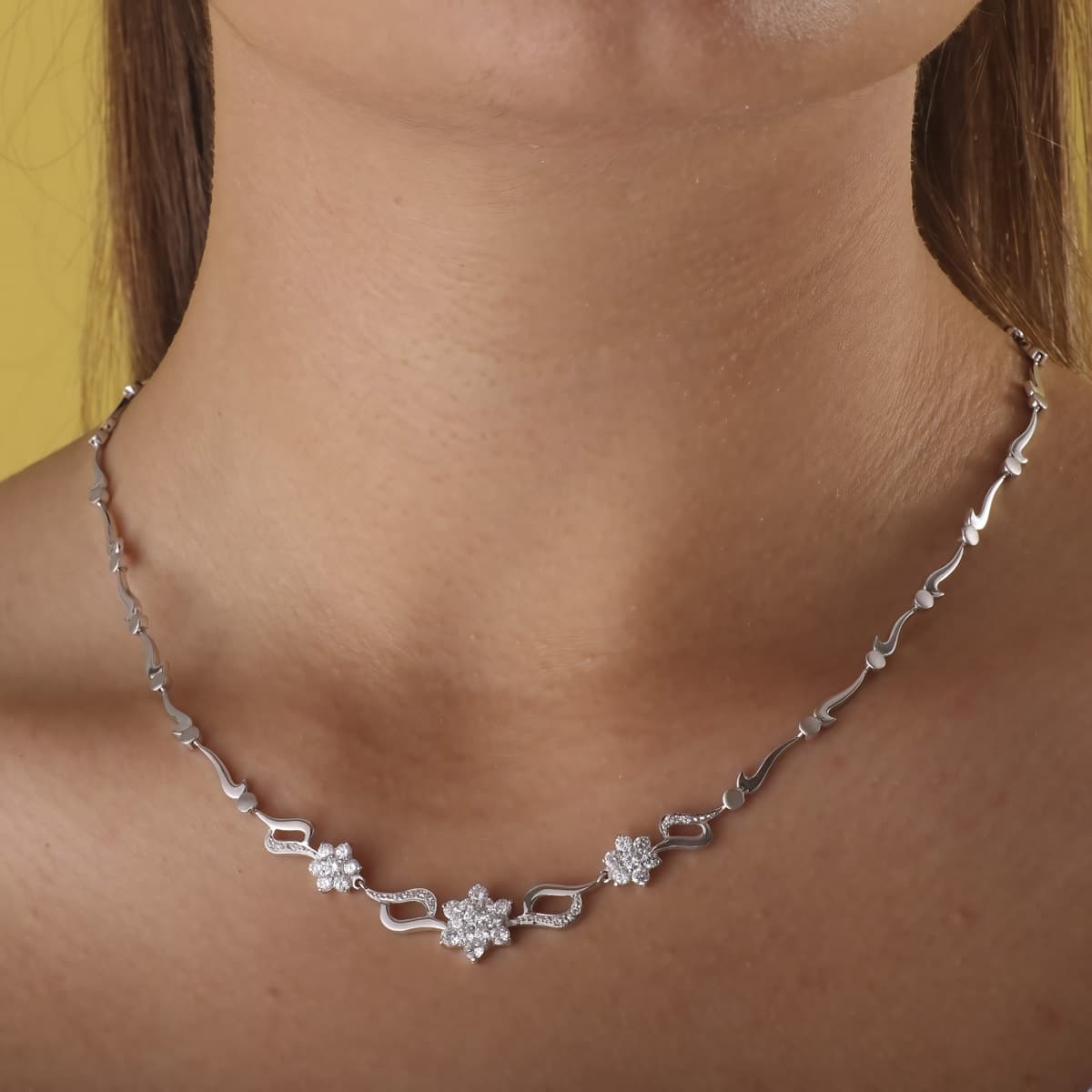 18K GARGANTILLA ORO BLANCO JUEGO NOVIA CENTRO PIÑA CIRCONITA 45CM MOSQUETON
