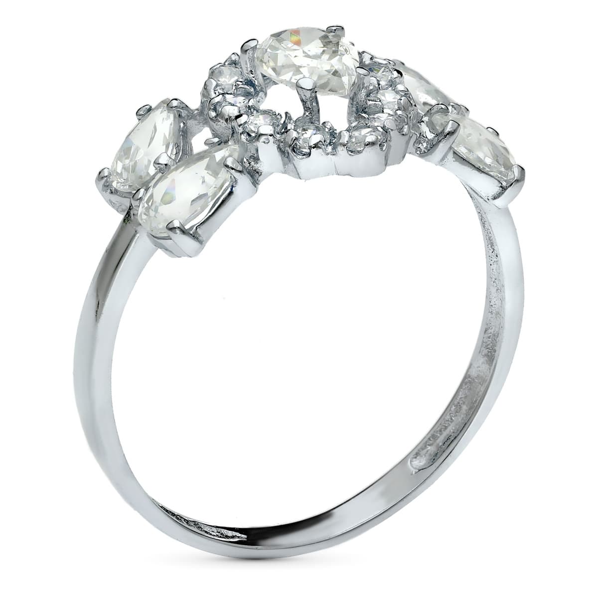 Sortija con Circonitas Pera. Ancho: 11 mm de oro blanco 18K