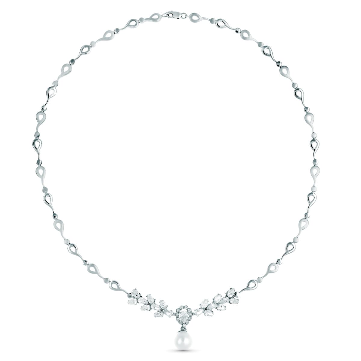 18K GARGANTILLA ORO BLANCO PERLA CULTIVADA 10 MM LONGITUD 45CM CIERRE MOSQUETON