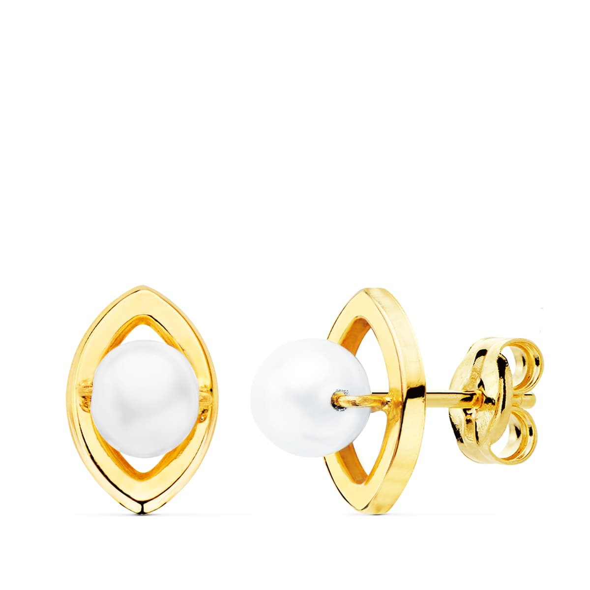Pendientes Perla Rombo. 10 x 7 mm de oro amarillo 18K