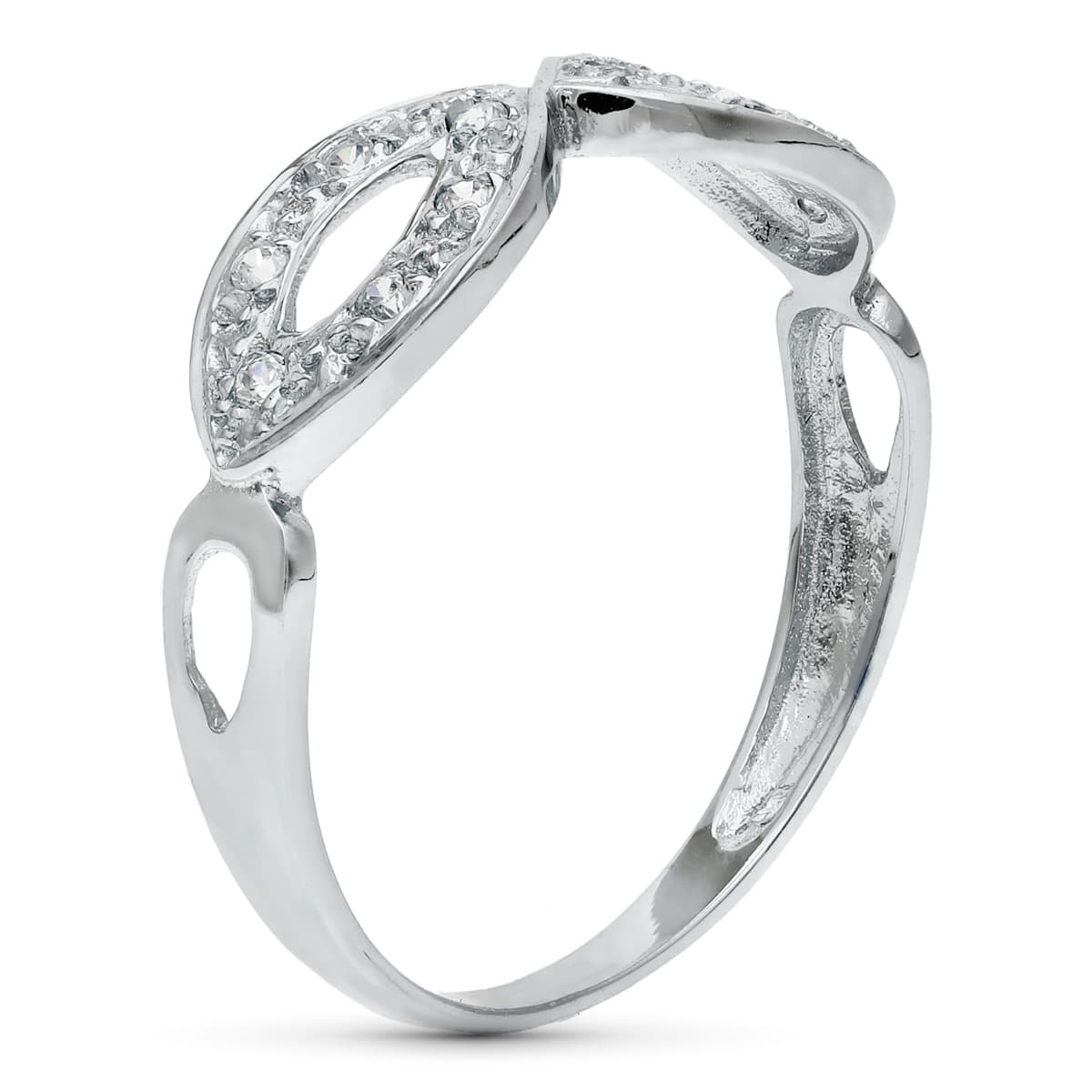Sortija Calada con Circonitas. Ancho: 6 mm de oro blanco 18K