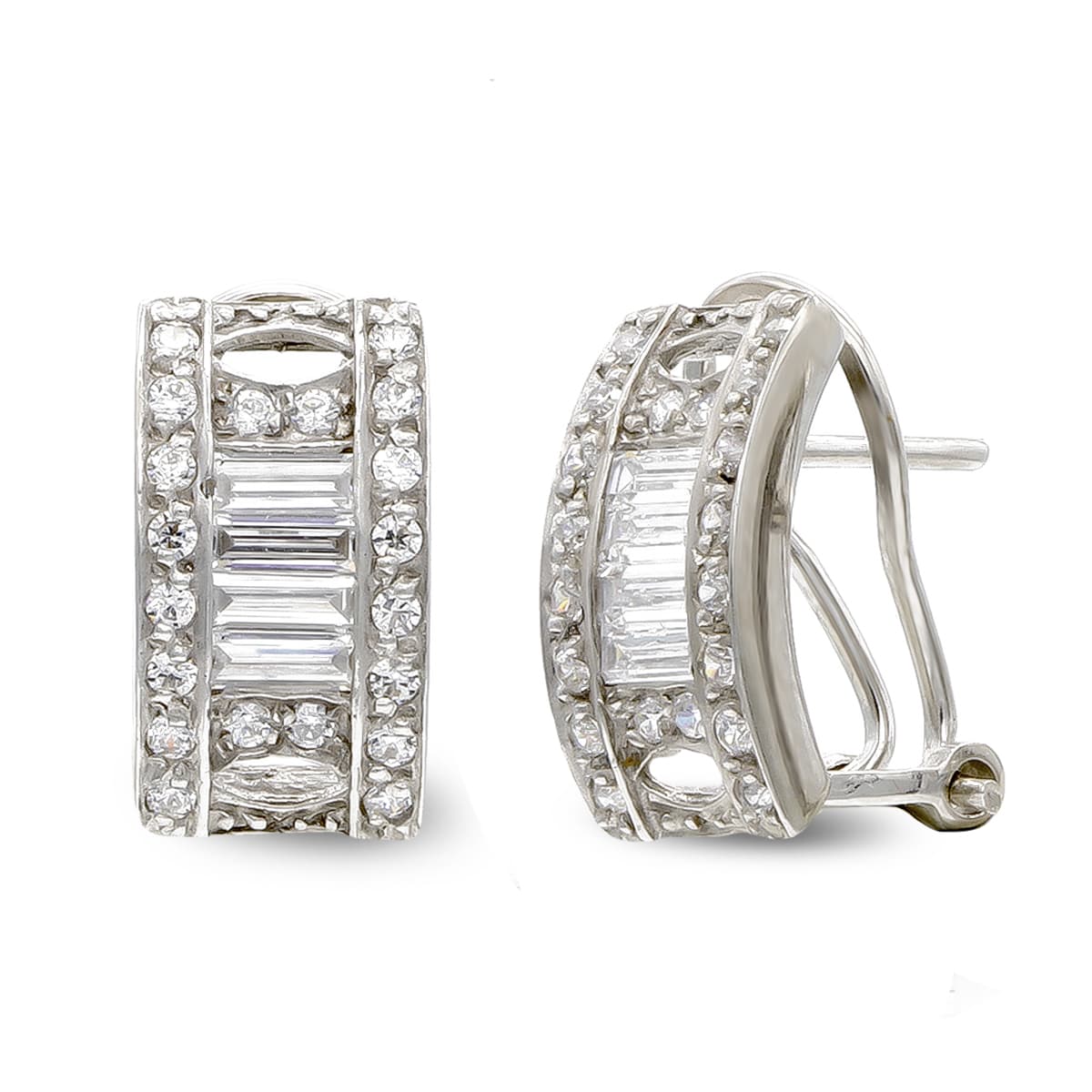 Pendientes Barritas y Circonita de oro blanco 18K