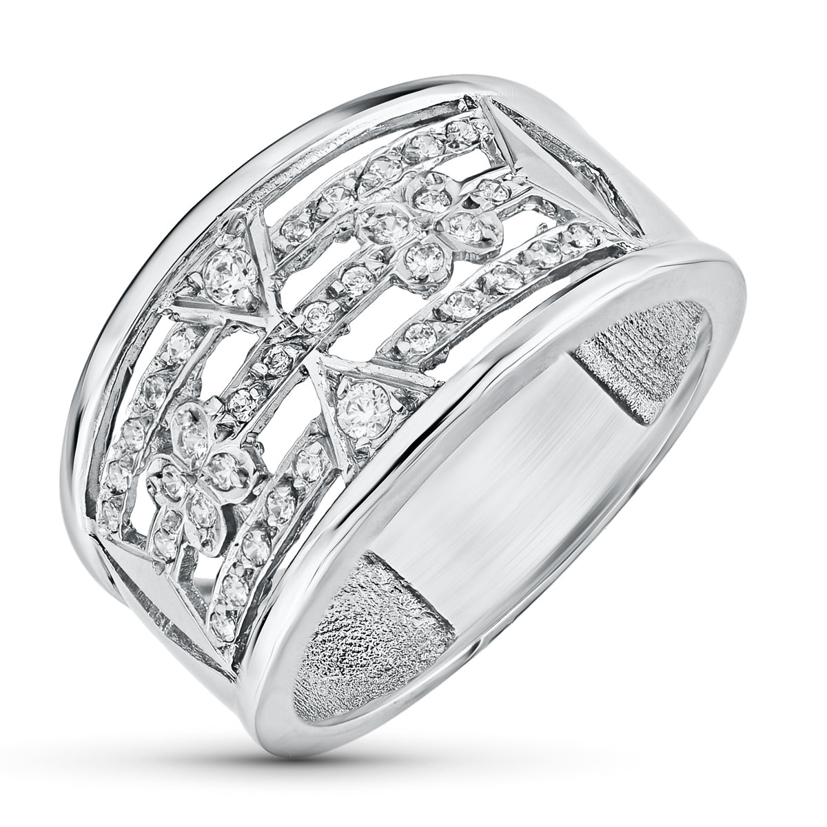 Sortija Calada con Circonitas. Ancho: 11,5 mm de oro blanco 18K