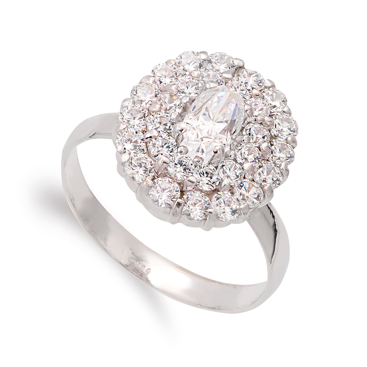 Sortija Cuajo con Circonitas. Ancho: 14 mm de oro blanco 18K