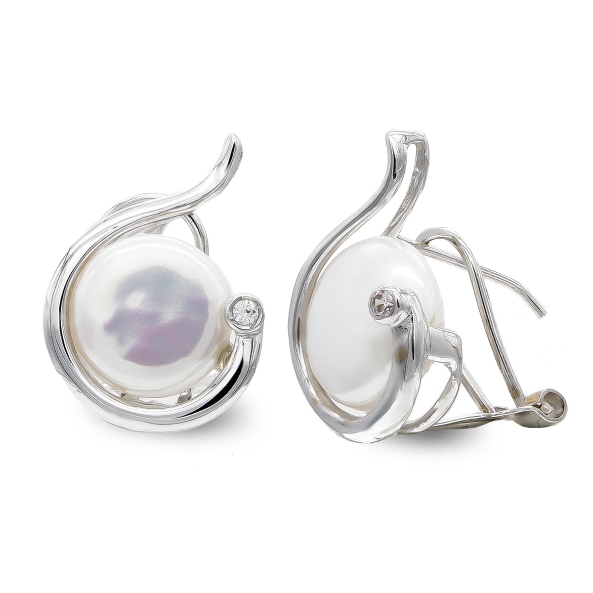 Pendientes Perla Boton 10 mm de oro blanco 18K