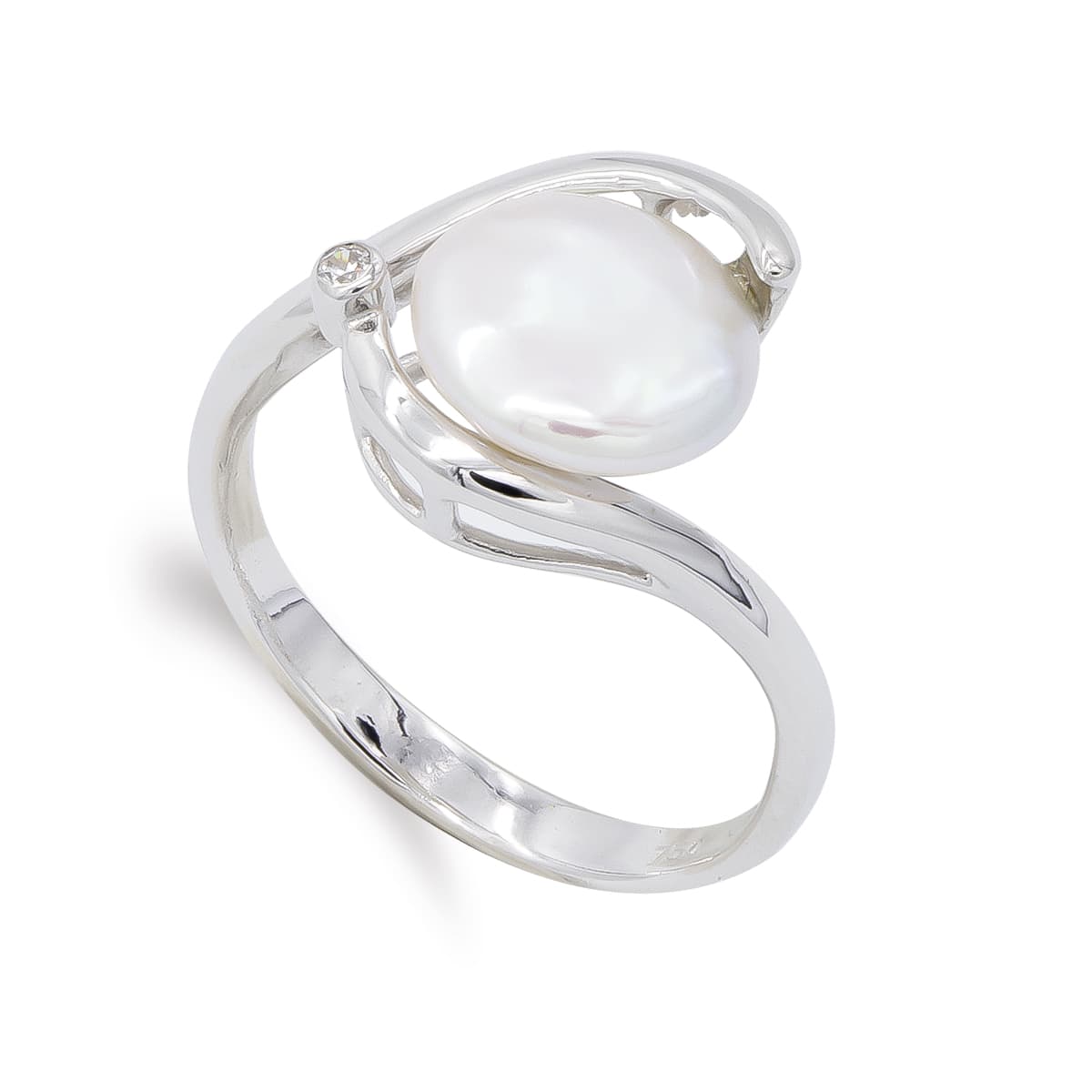 18K SORTIJA ORO BLANCO Y PERLA BOTON 9 MM