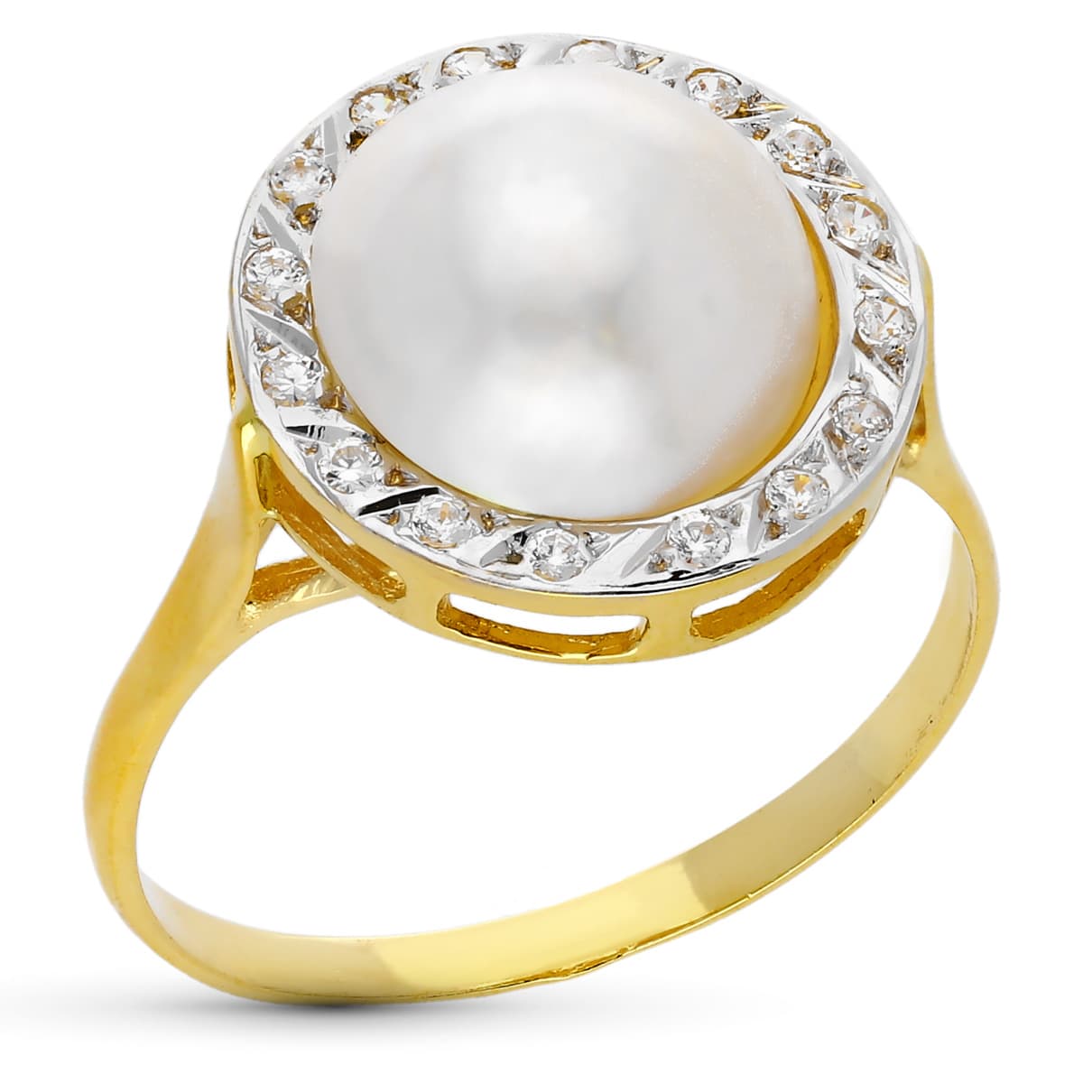 Sortija Perla Japonesa Cultivada 10 mm Ancho Total 14,50 mm de oro amarillo 18K