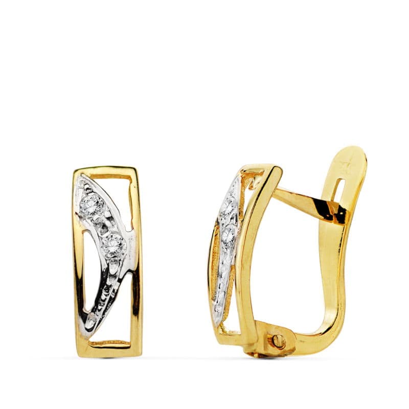 Pendientes Bicolor Circonita 10 x 4 mm 18K