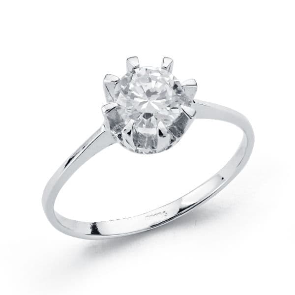 Solitario Circonita 5 mm de oro blanco 18K
