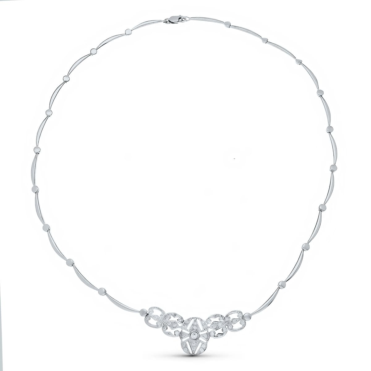 18K GARGANTILLA ORO BLANCO 42CM SEMIRIGIDA CENTRO CIRCONITA 40X18 MM CIERRE MOSQUETON