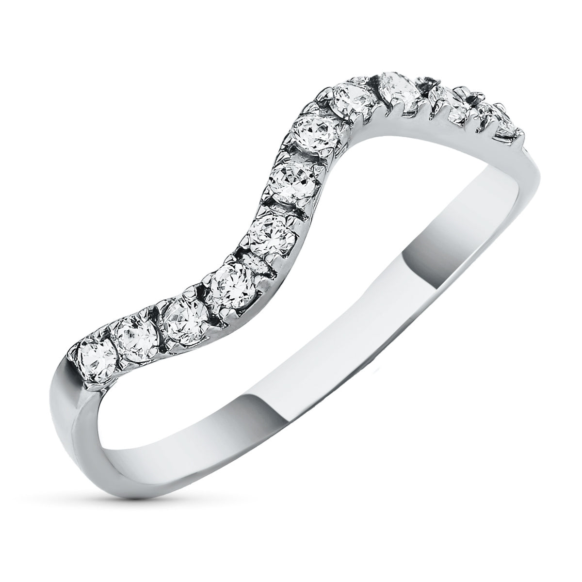 Sortija Ondas con Circonitas. Ancho: 2 mm de oro blanco 18K
