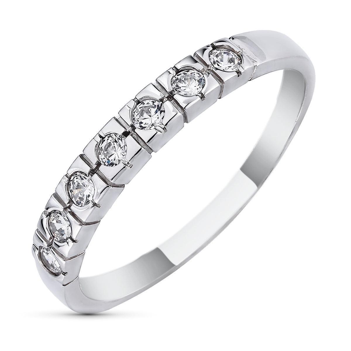 Sortija Carril con Circonitas. Ancho: 3 mm de oro blanco 18K