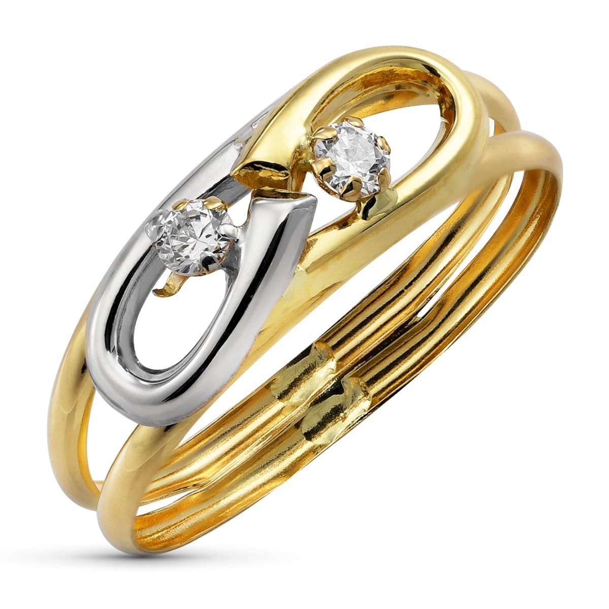 18K SORTIJA ORO BICOLOR DOBLE CUERPO CON CIRCONITAS. ANCHO: 6 MM