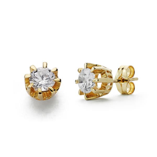 Pendientes Solitario Garra 7 mm de oro amarillo 18K