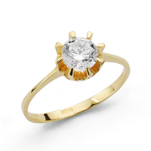 Solitario Circonita 8 mm de oro amarillo 18K