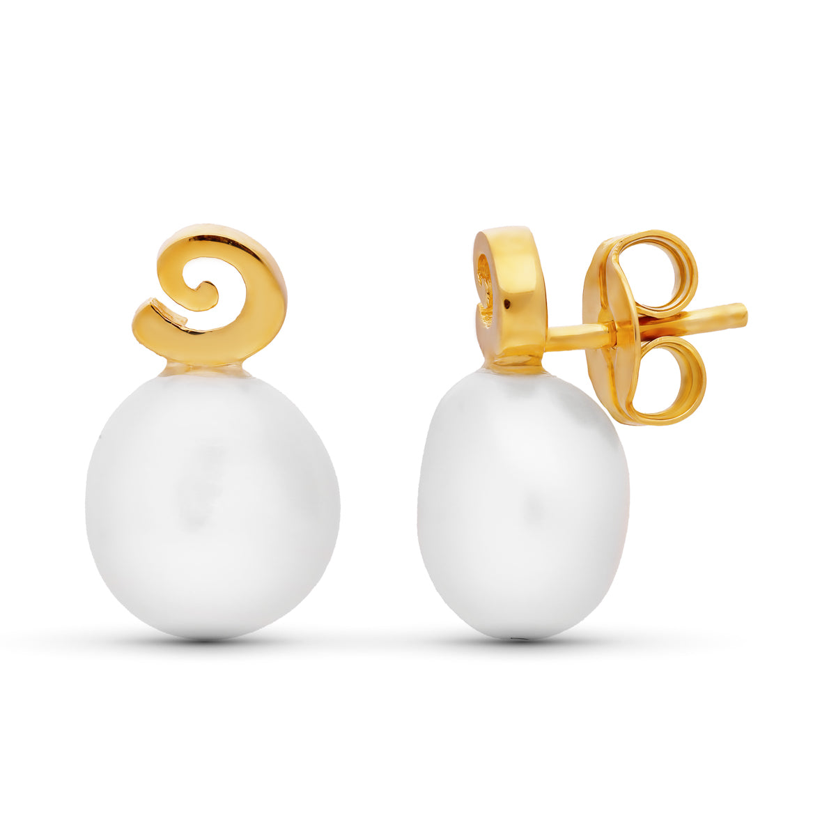 18K PENDIENTES ORO AMARILLO PERLA BARROCA PRESION