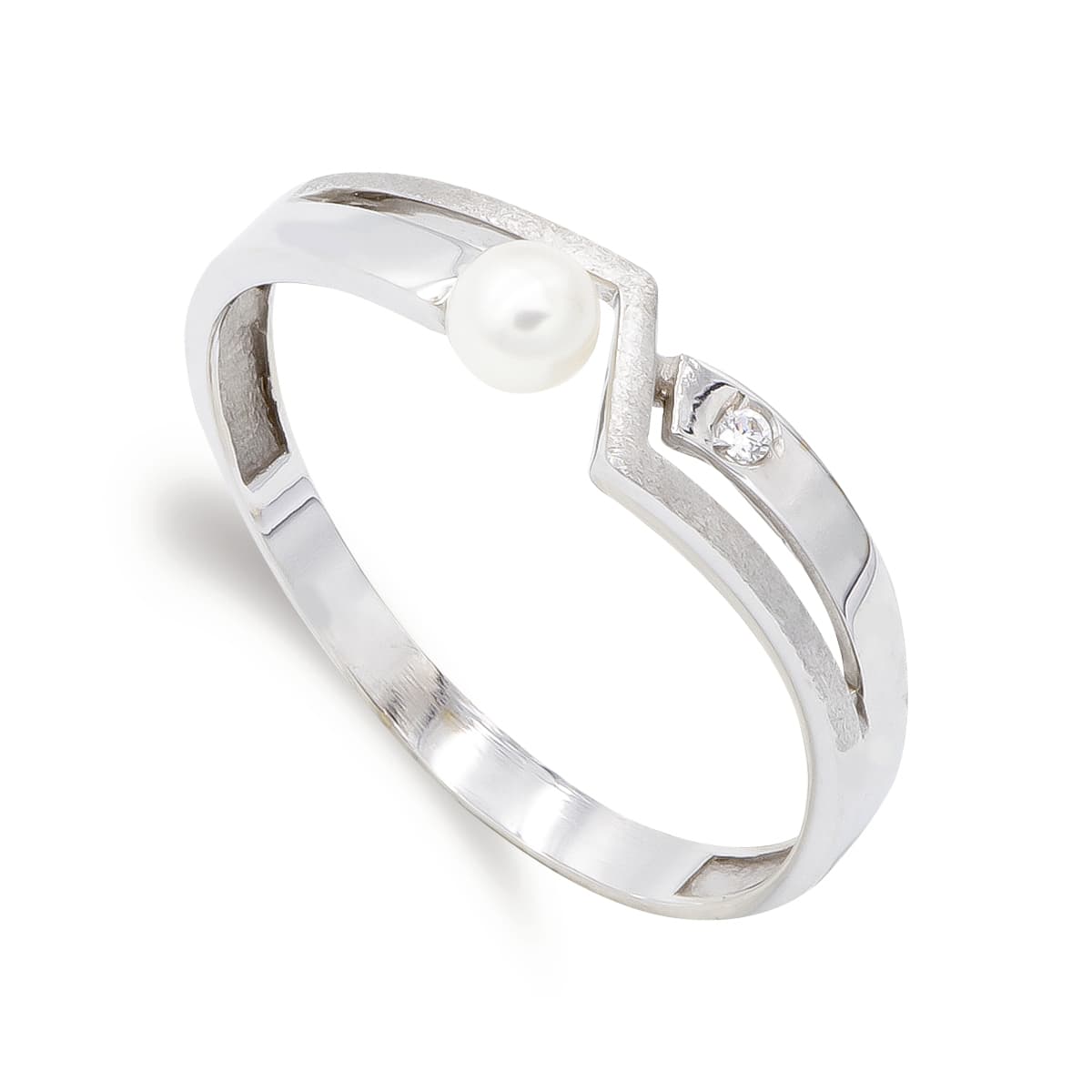 18K SORTIJA ORO BLANCO PERLA 3,5 MM Y CIRCONITA. ANCHO: 4,5MM