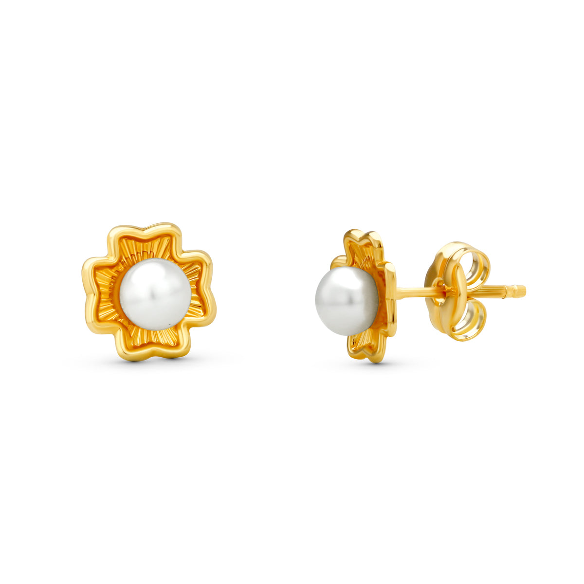 Pendientes Trebol Perla 7 x 7 mm de oro amarillo 18K
