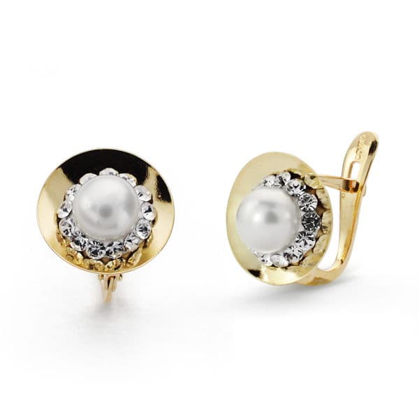 Pendientes Bicolor Perla 10 x 10 mm 9K