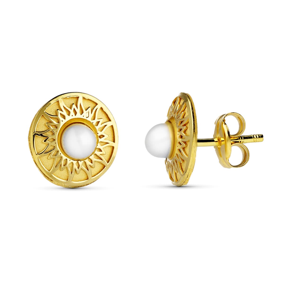 Pendientes Redondos 9 mm Perlita 3 mm de oro amarillo 18K
