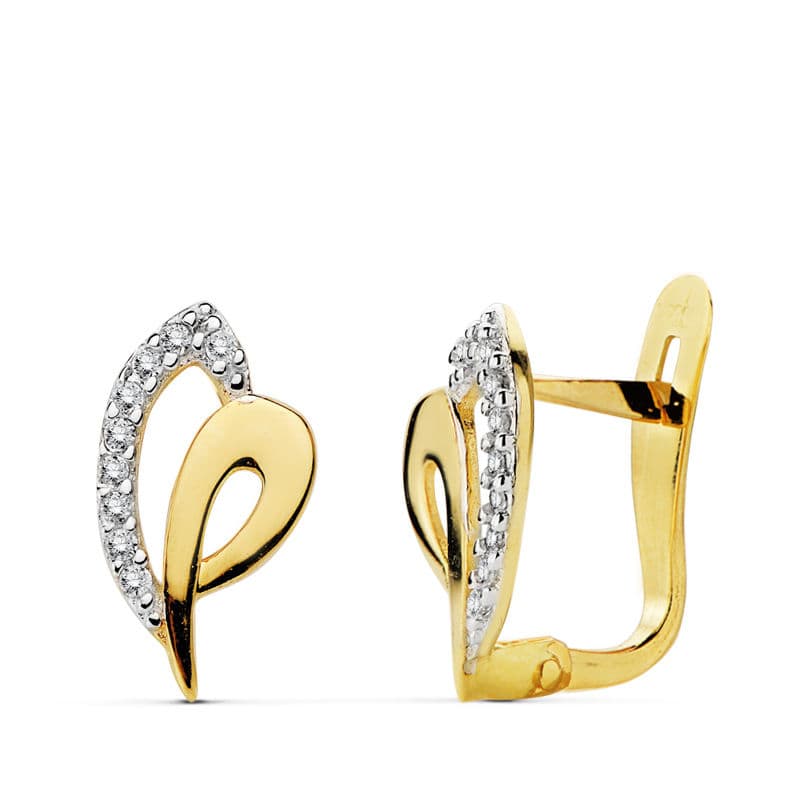 Pendientes Bicolor Circonita 12 x 7 mm 18K