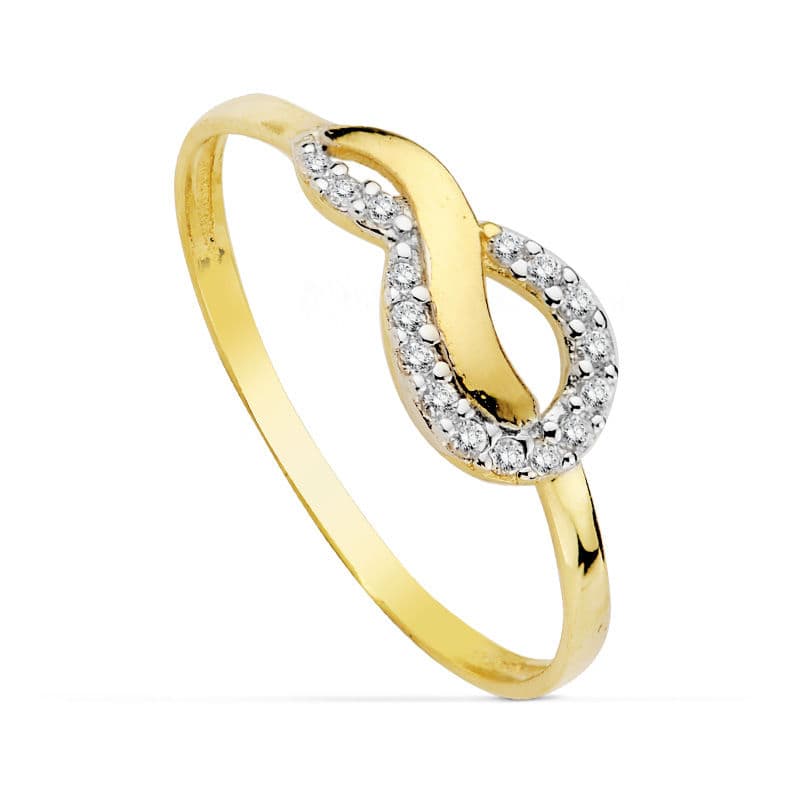 18K SORTIJA ORO BICOLOR LAZO CON CIRCONITAS. ANCHO: 6 MM