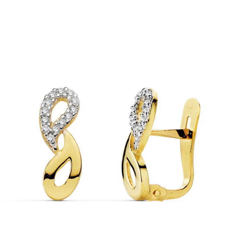 18K PENDIENTES CIRCONITA BICOLOR 13X5 MM CIERRE CATALAN