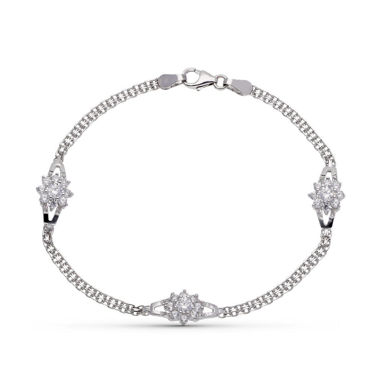Pulsera Comunion Circonitas de oro blanco 18K