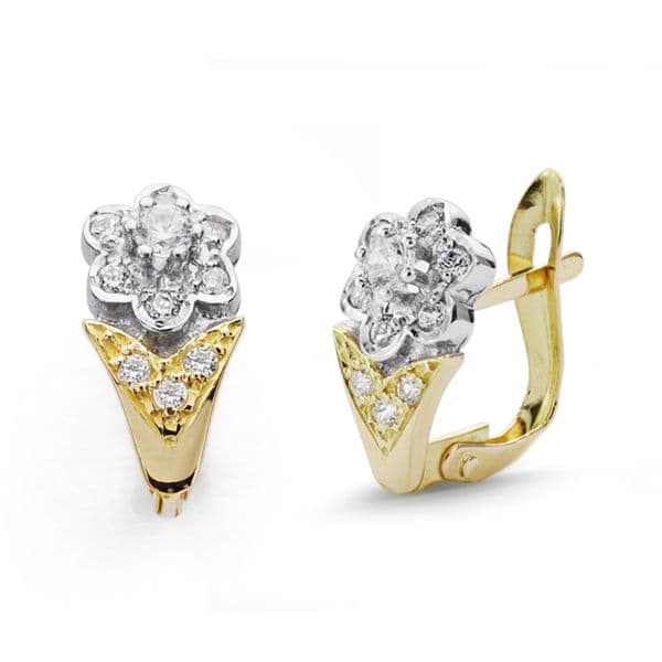 Pendientes Comunion Bicolor Circonita 12 x 6 mm 18K
