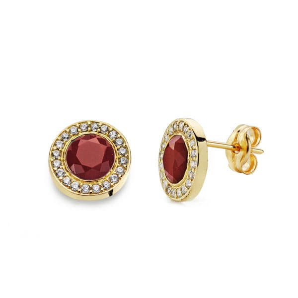 Pendientes Piedra Roja 5 mm Circonita de oro amarillo 18K