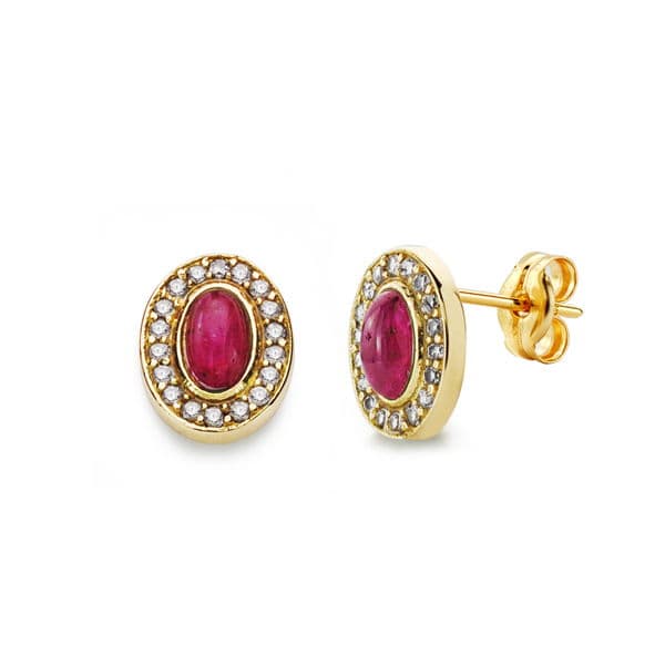 Pendientes Piedra Roja 9 x 7 mm de oro amarillo 18K
