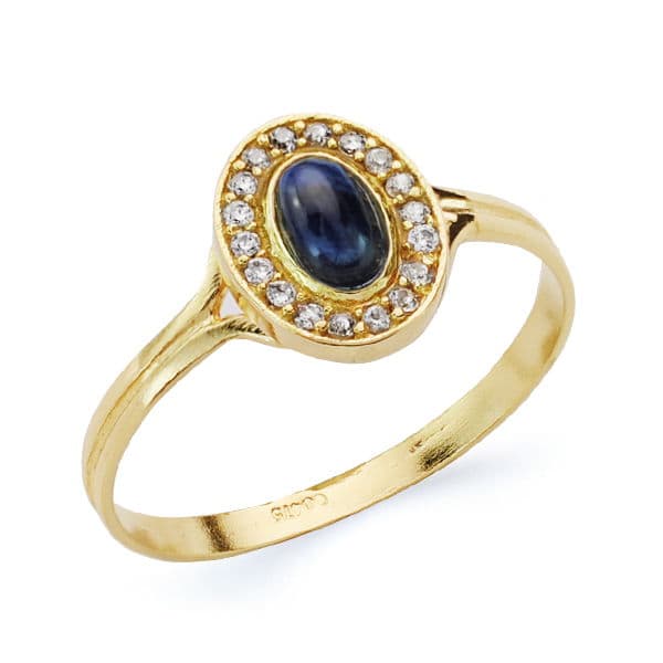 18K SORTIJA ORO AMARILLO OVAL CON CIRCONITAS Y PIEDRA AZUL. MEDIDA: 9X7 MM