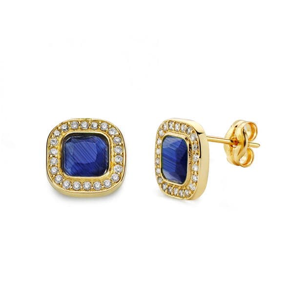 Pendientes Piedra Azul 9 x 9 mm de oro amarillo 18K