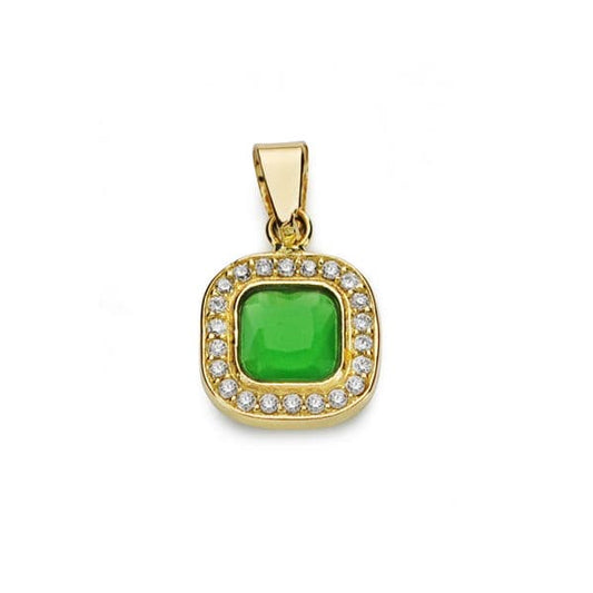 18K COLGANTE ORO AMARILLO PIEDRA VERDE Y CIRCONITA 9X9 MM