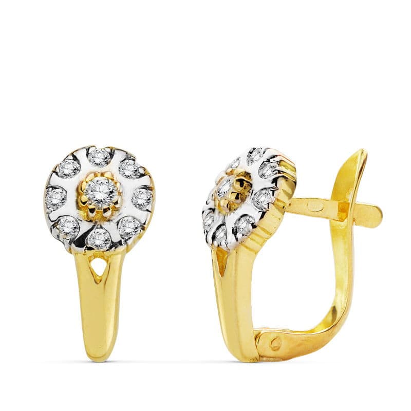 Pendientes Bicolor Circonita 12 x 6 mm 18K