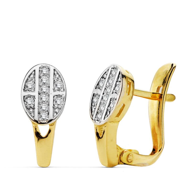 Pendientes Bicolor Circonita 12 x 5 mm 18K