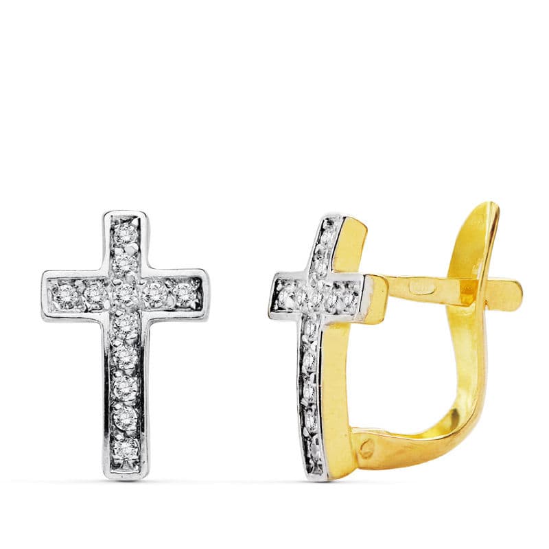 Pendientes Bicolor Circonita 12 x 8 mm 18K